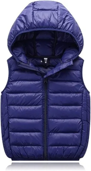 Boys Girls Puffer Down Vest Lightweight Packable Puffer Vest with Hood Padded Warm Winter Jacket