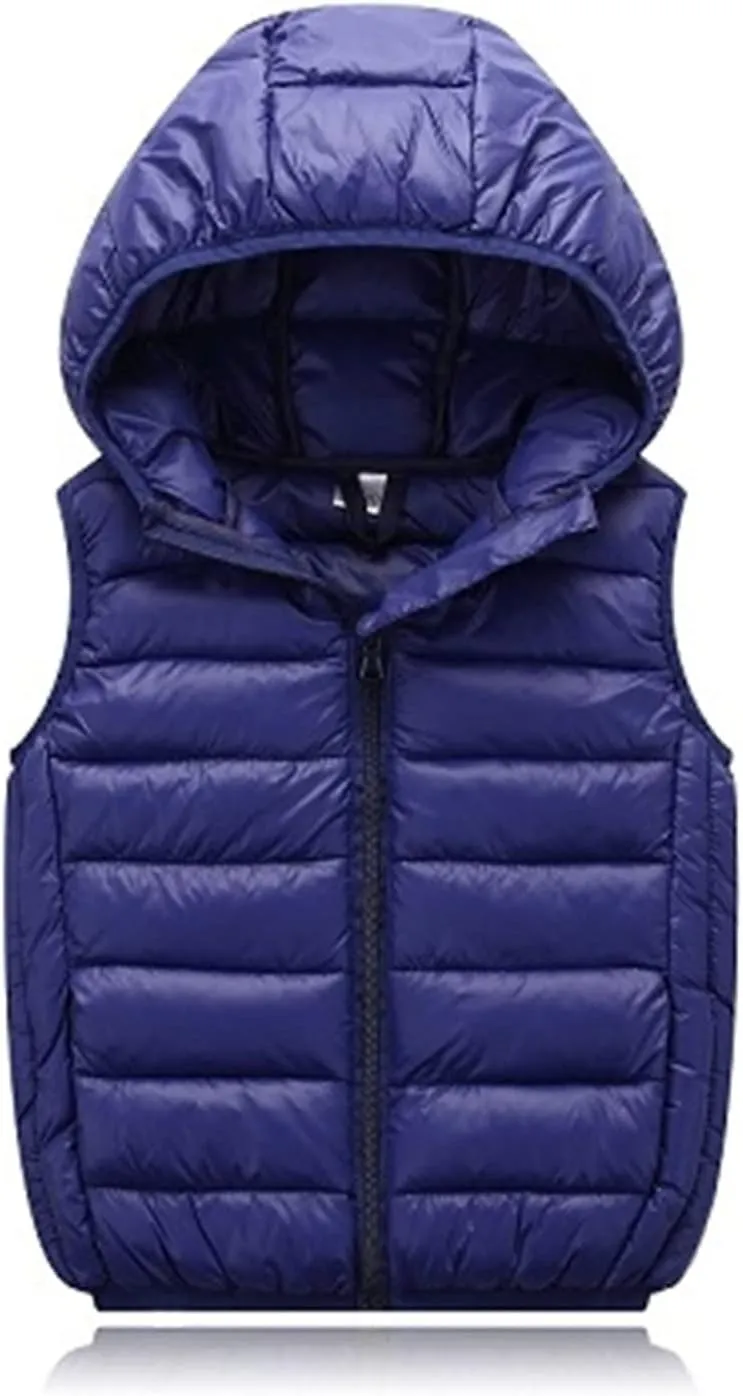 Boys Girls Puffer Down Vest Lightweight Packable Puffer Vest with Hood Padded Warm Winter Jacket