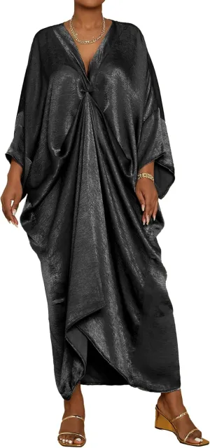 Bsubseach Kaftan Dresses for Women Satin V-Neck Caftans Coverups Long Dress Plus Size Beach Cover Up