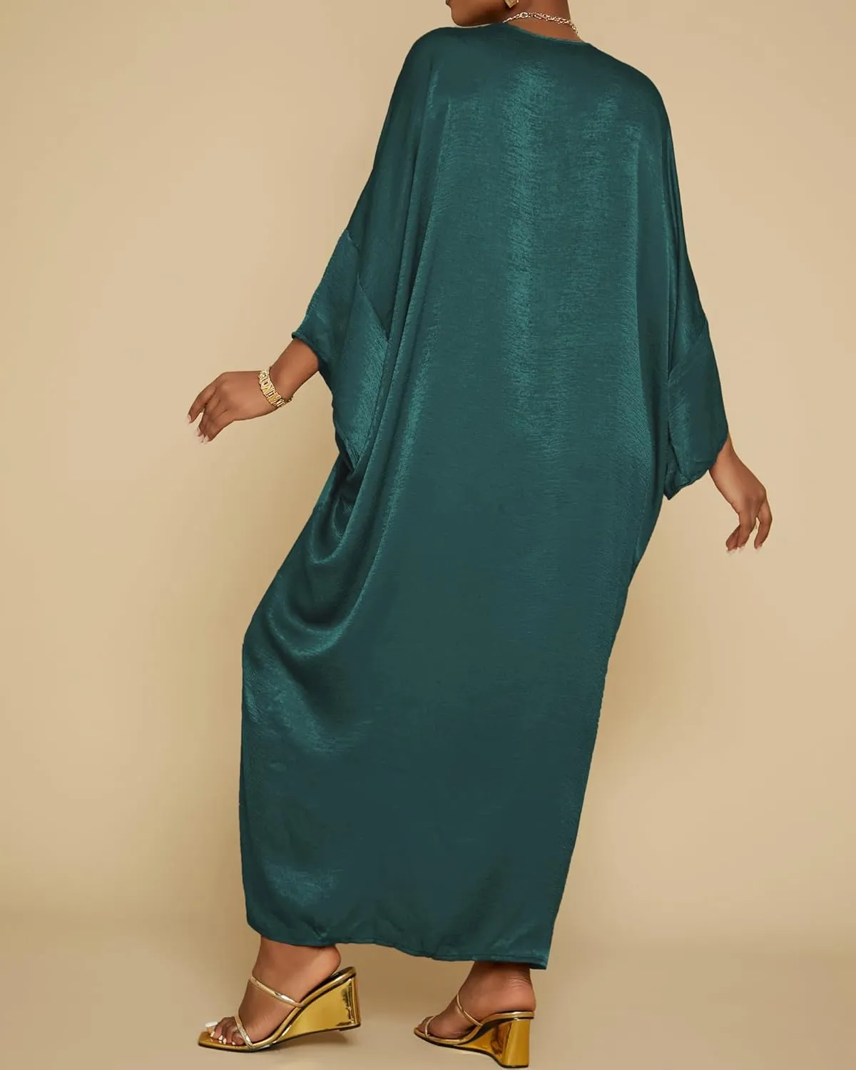 Bsubseach Kaftan Dresses for Women Satin V-Neck Caftans Coverups Long Dress Plus Size Beach Cover Up
