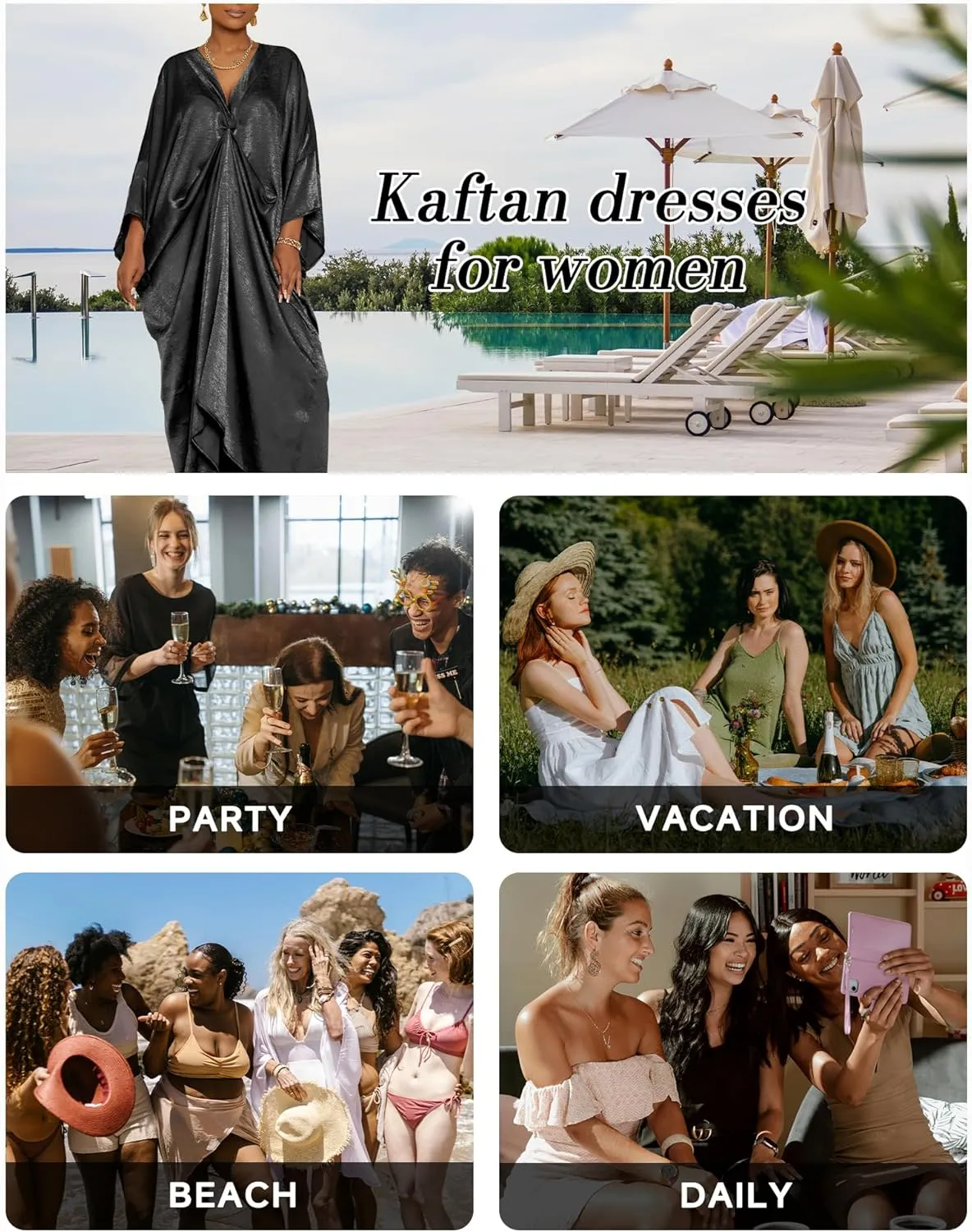 Bsubseach Kaftan Dresses for Women Satin V-Neck Caftans Coverups Long Dress Plus Size Beach Cover Up
