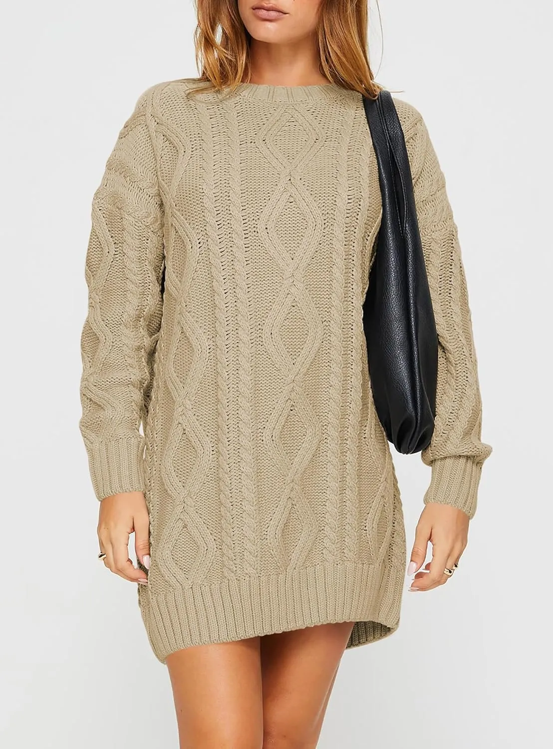 Cakulo Womens Oversized Chunky Cable Knit Mini Sweater Dress 2025 Fall Winter Pullover Long Sweaters Knitted Dresses