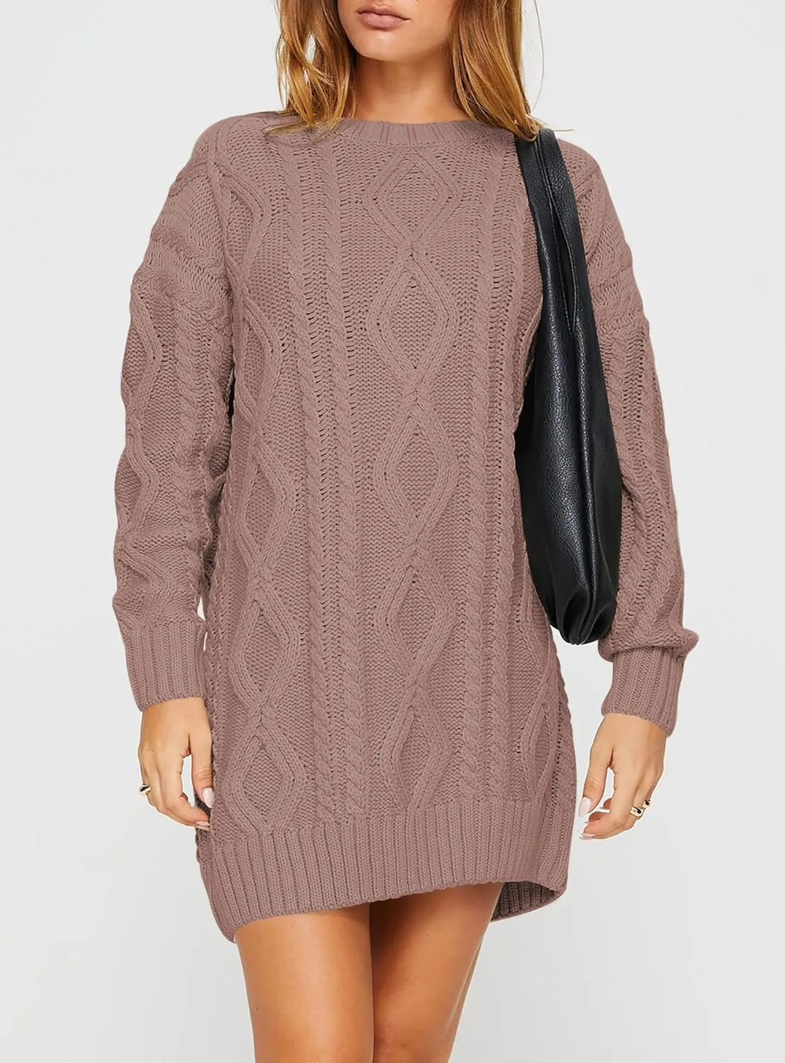Cakulo Womens Oversized Chunky Cable Knit Mini Sweater Dress 2025 Fall Winter Pullover Long Sweaters Knitted Dresses