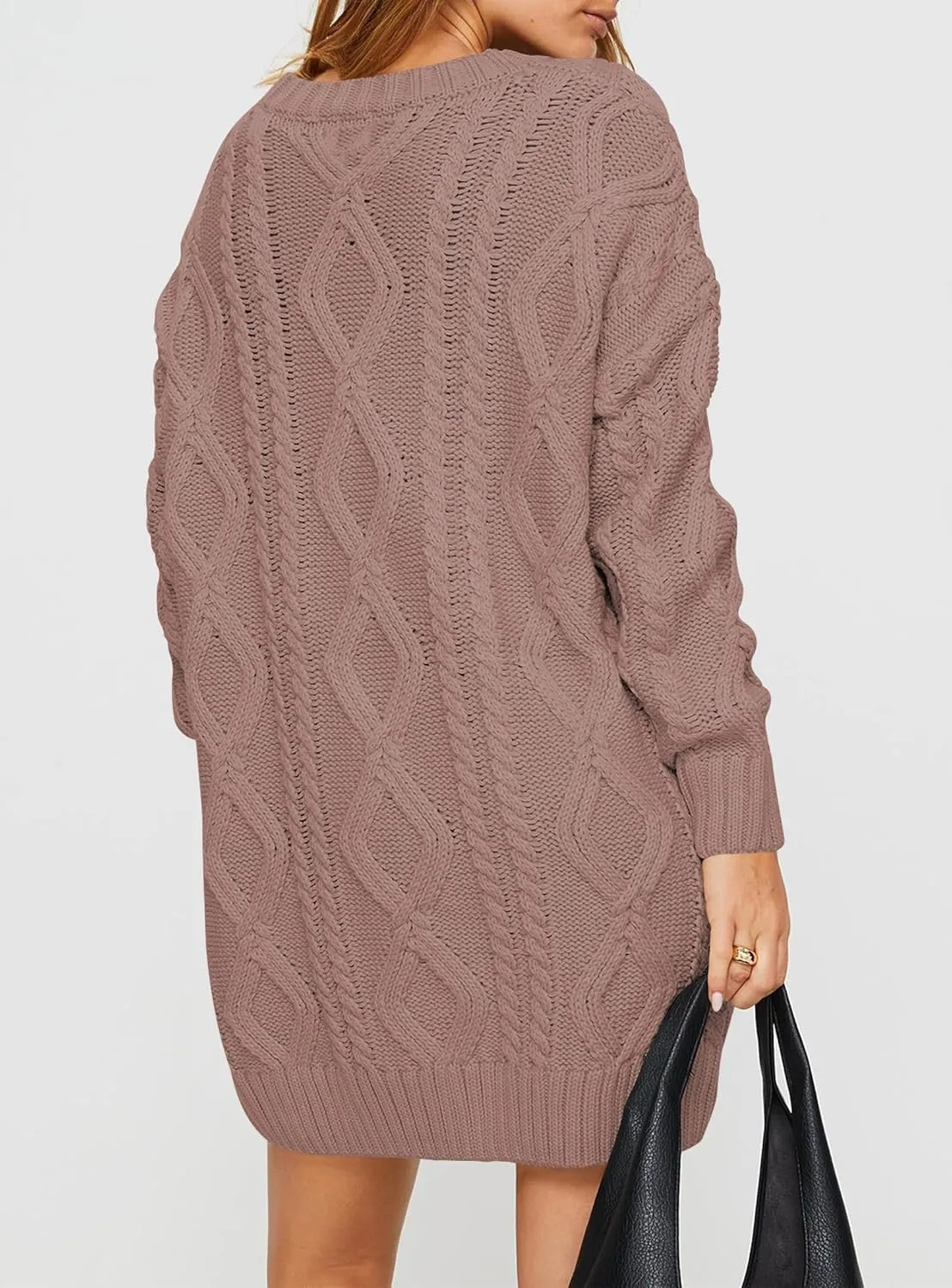 Cakulo Womens Oversized Chunky Cable Knit Mini Sweater Dress 2025 Fall Winter Pullover Long Sweaters Knitted Dresses