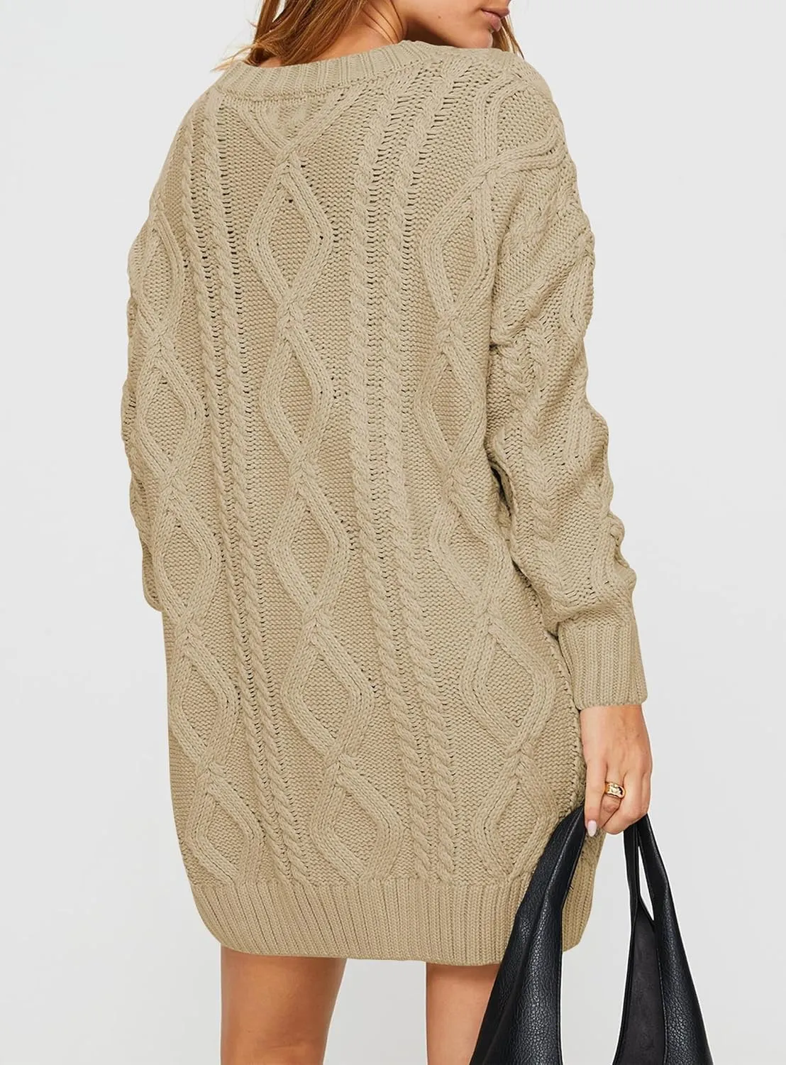 Cakulo Womens Oversized Chunky Cable Knit Mini Sweater Dress 2025 Fall Winter Pullover Long Sweaters Knitted Dresses