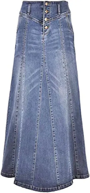 CHARTOU Women's Retro Exposure Button-Fly Packaged Hip A-Line Maxi Long Denim Skirt