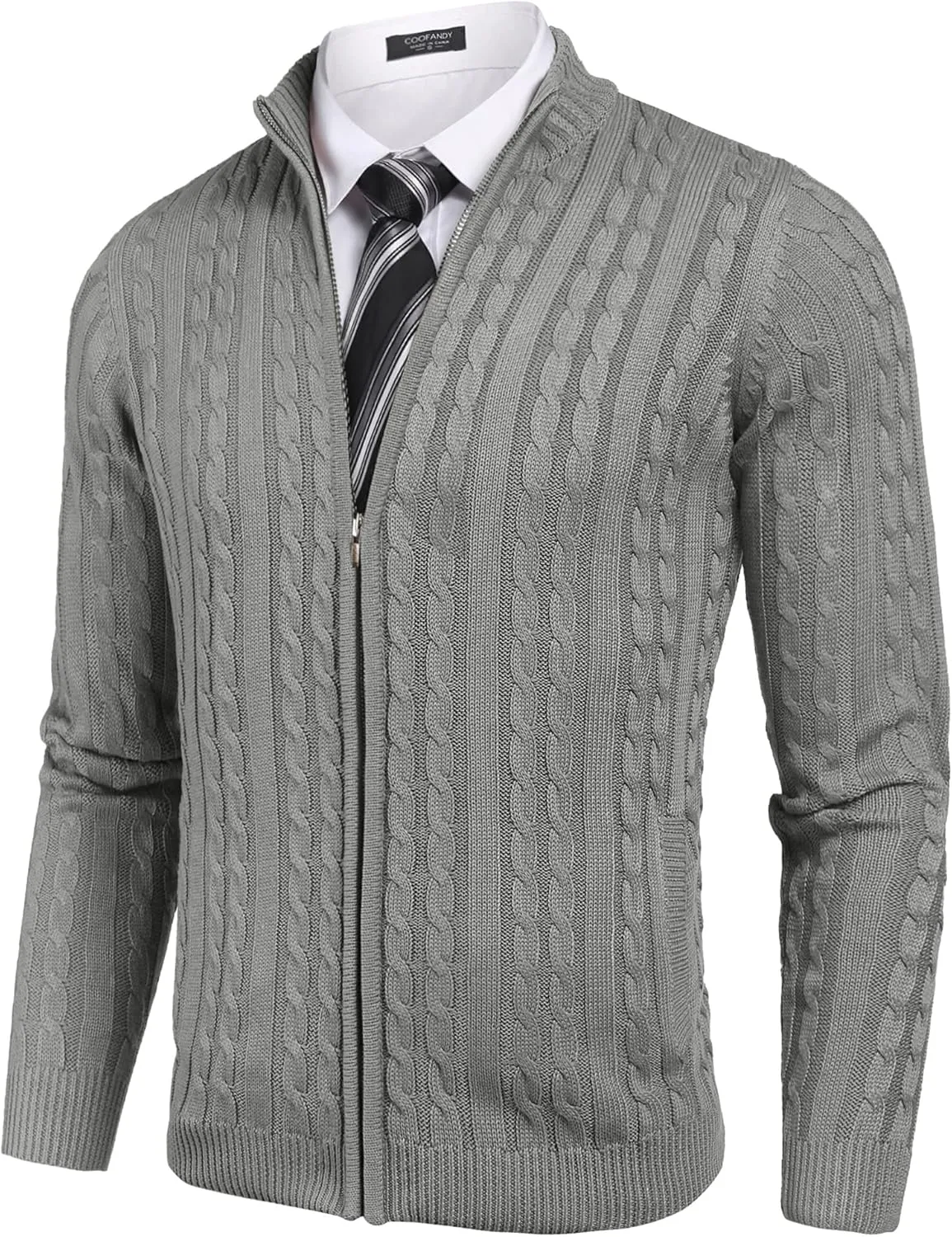 COOFANDY Men's Full Zip Cardigan Sweater Slim Fit Cable Knitted Zip Up Sweater with Pockets