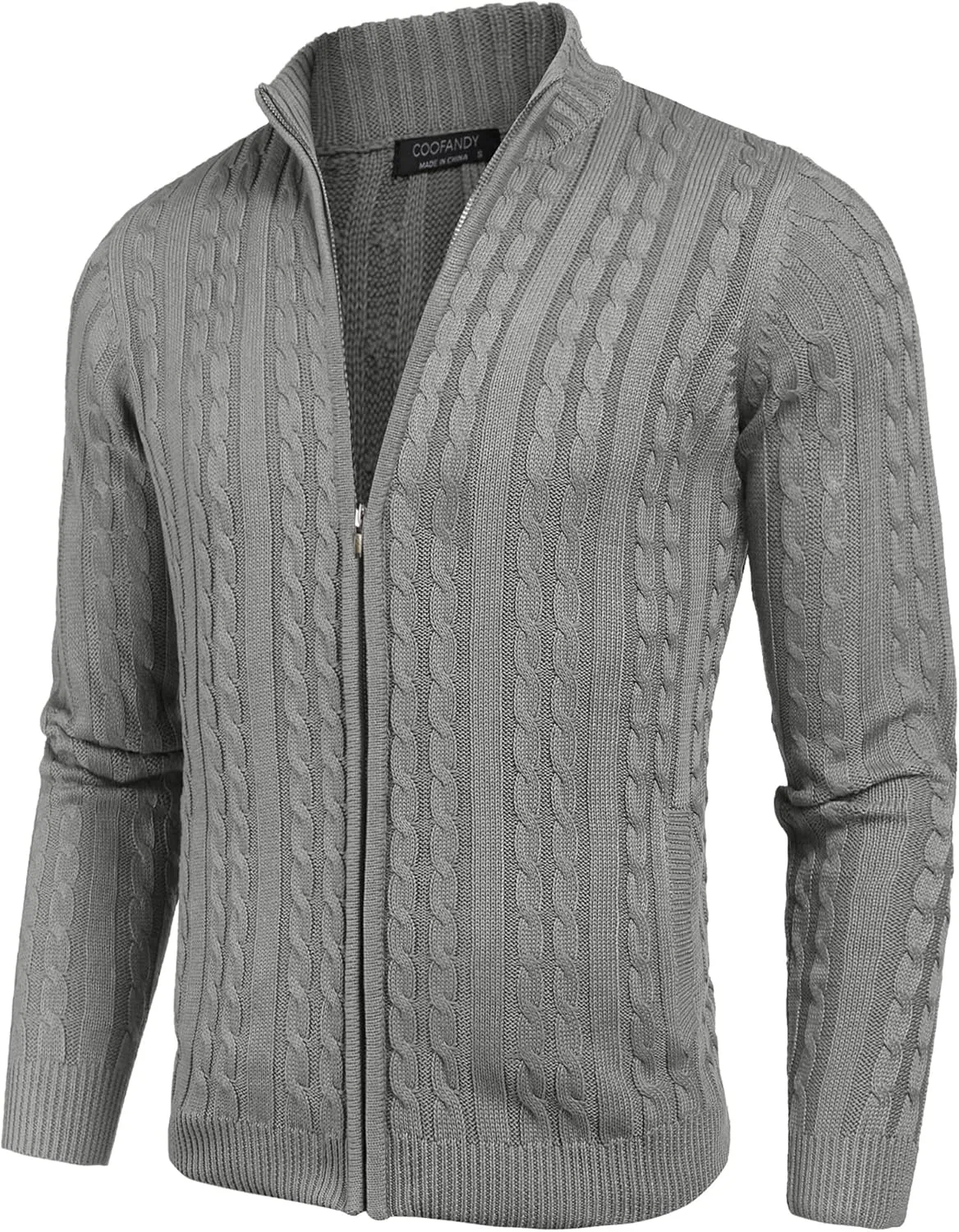 COOFANDY Men's Full Zip Cardigan Sweater Slim Fit Cable Knitted Zip Up Sweater with Pockets