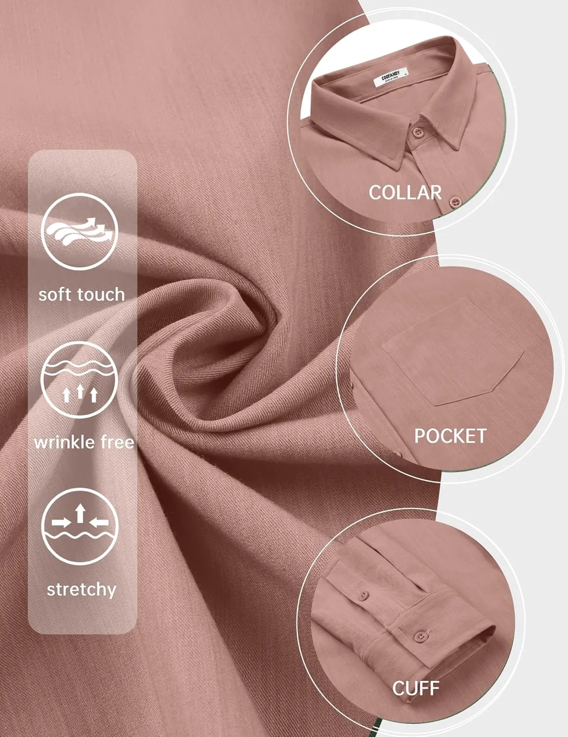 COOFANDY Men's Long Sleeve Button Down Shirt Wrinkle Free Untucked Dress Shirt Casual Denim Shirt