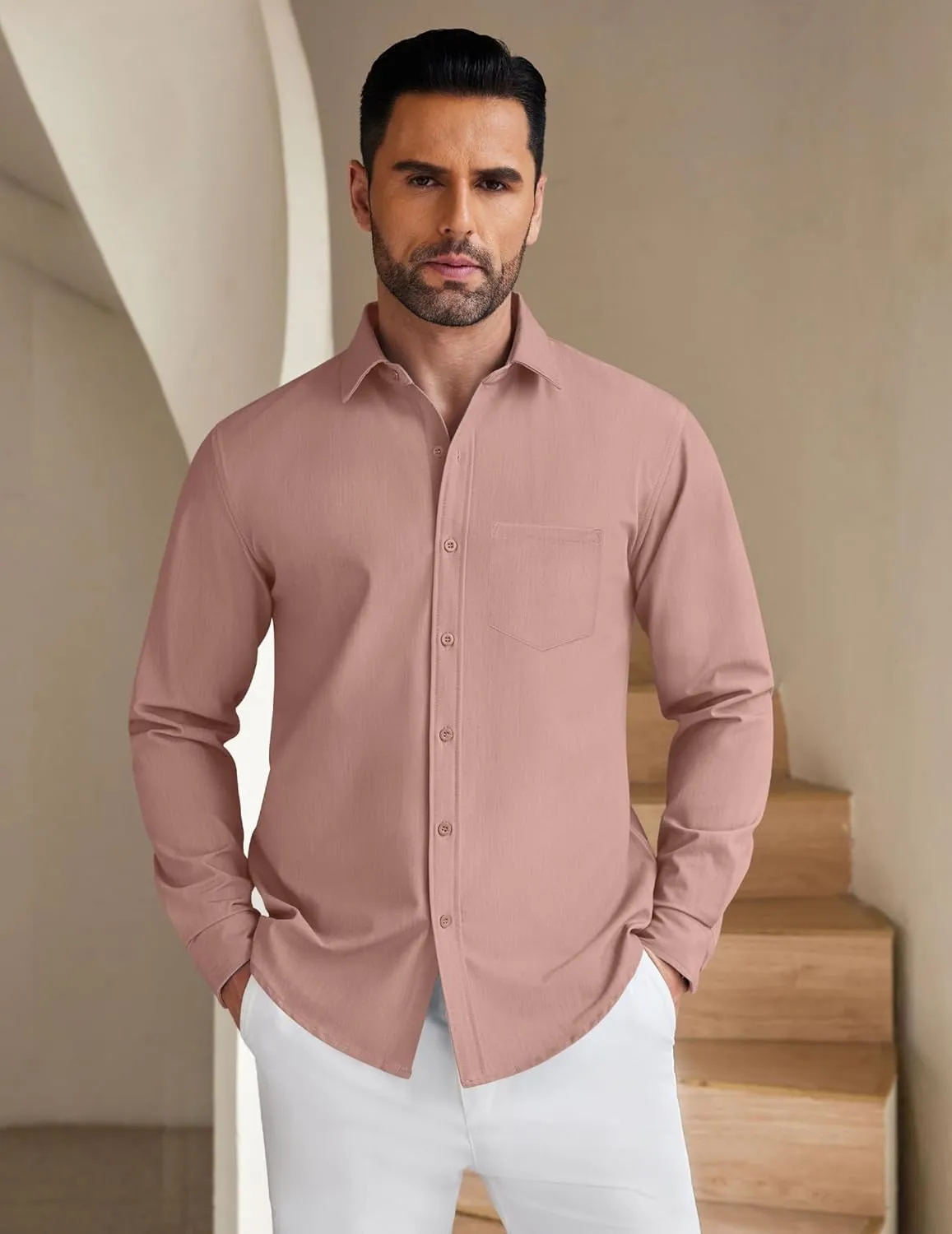 COOFANDY Men's Long Sleeve Button Down Shirt Wrinkle Free Untucked Dress Shirt Casual Denim Shirt