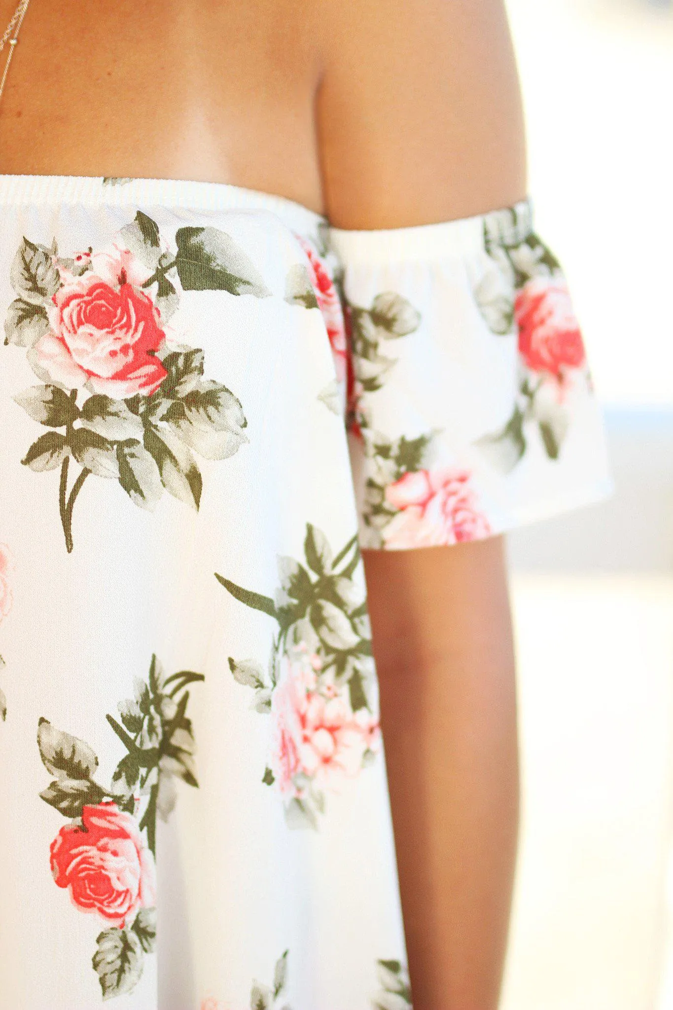 Cream Floral Off Shoulder Top