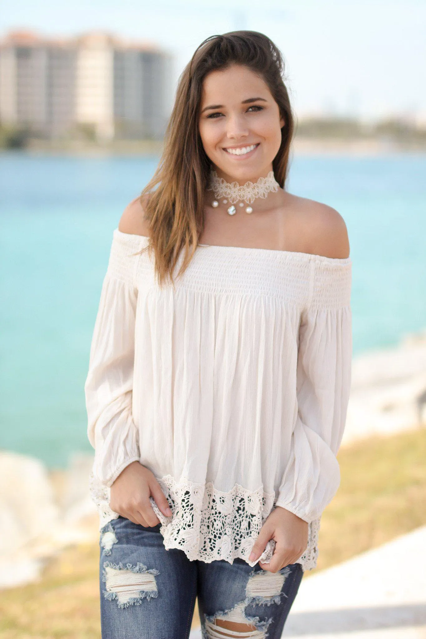 Cream Off Shoulder Top