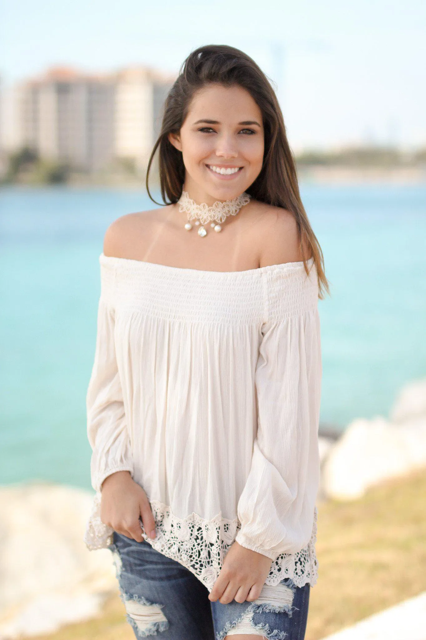 Cream Off Shoulder Top