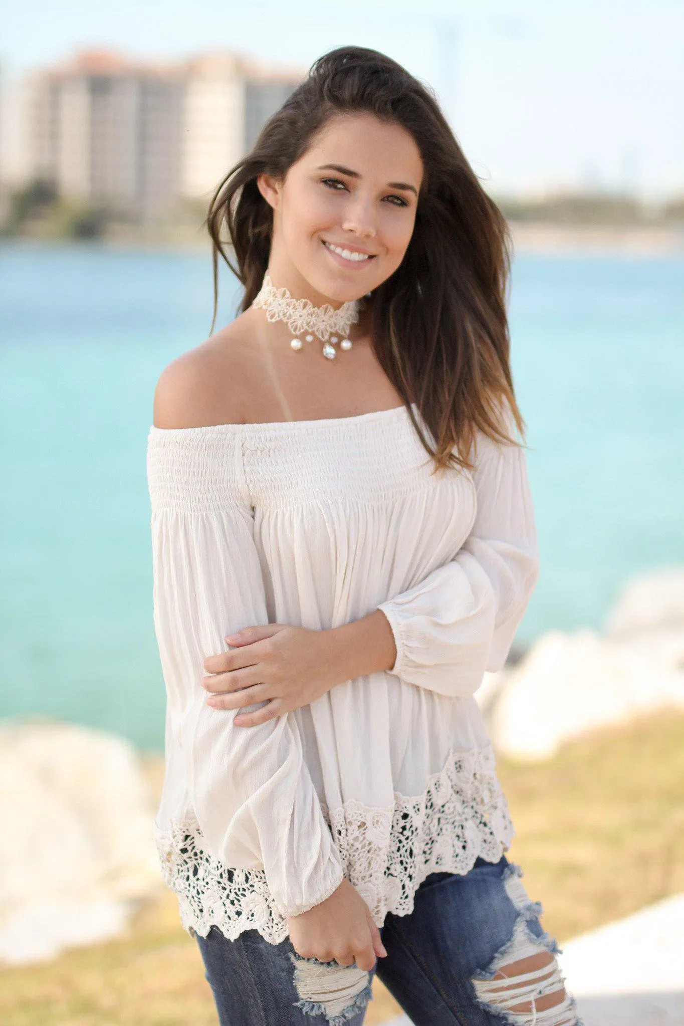 Cream Off Shoulder Top