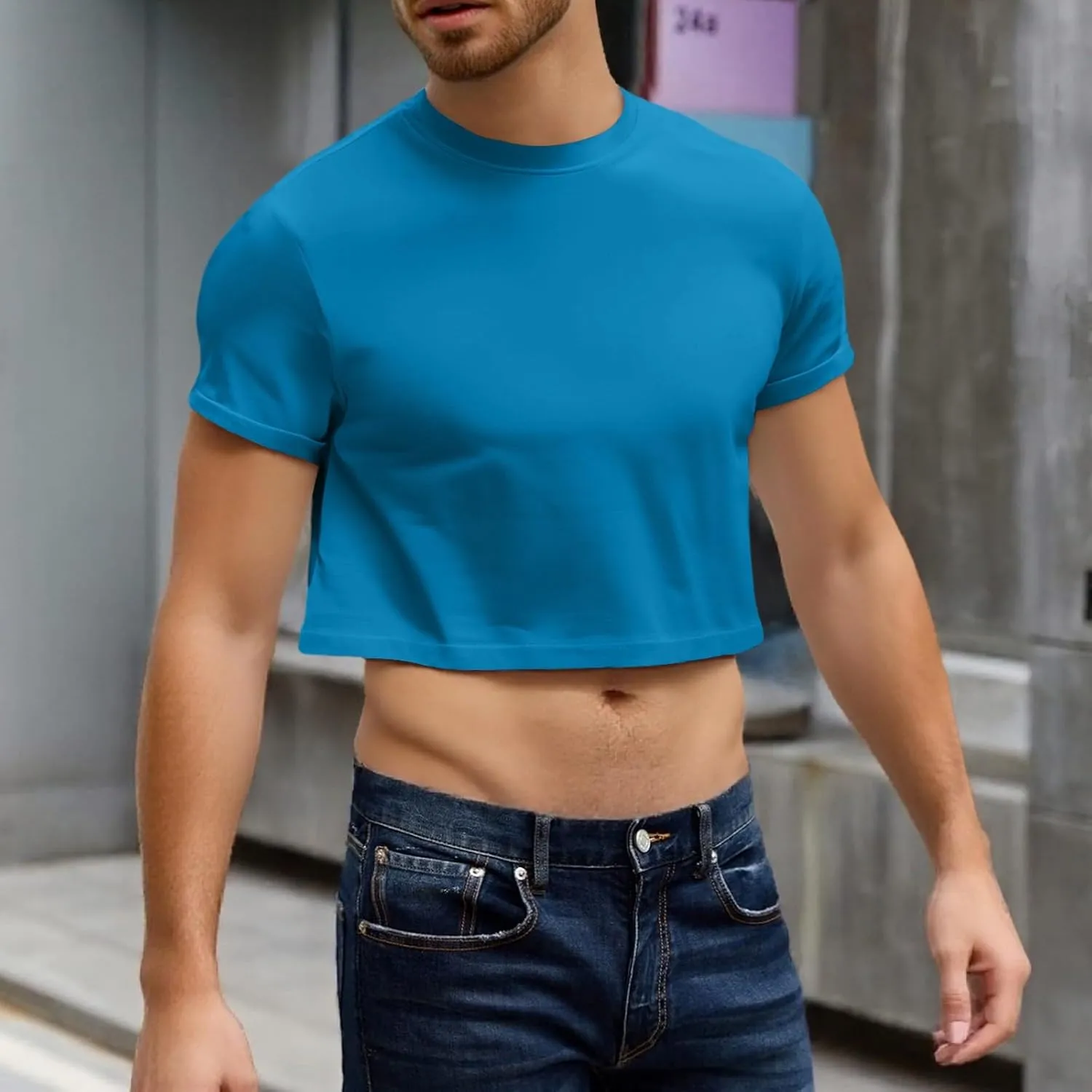 Crop Tops for Men Basic Short Sleeve Round Neck Casual Pullovers Summer Sexy Gay Tee Tops Hot Shirts