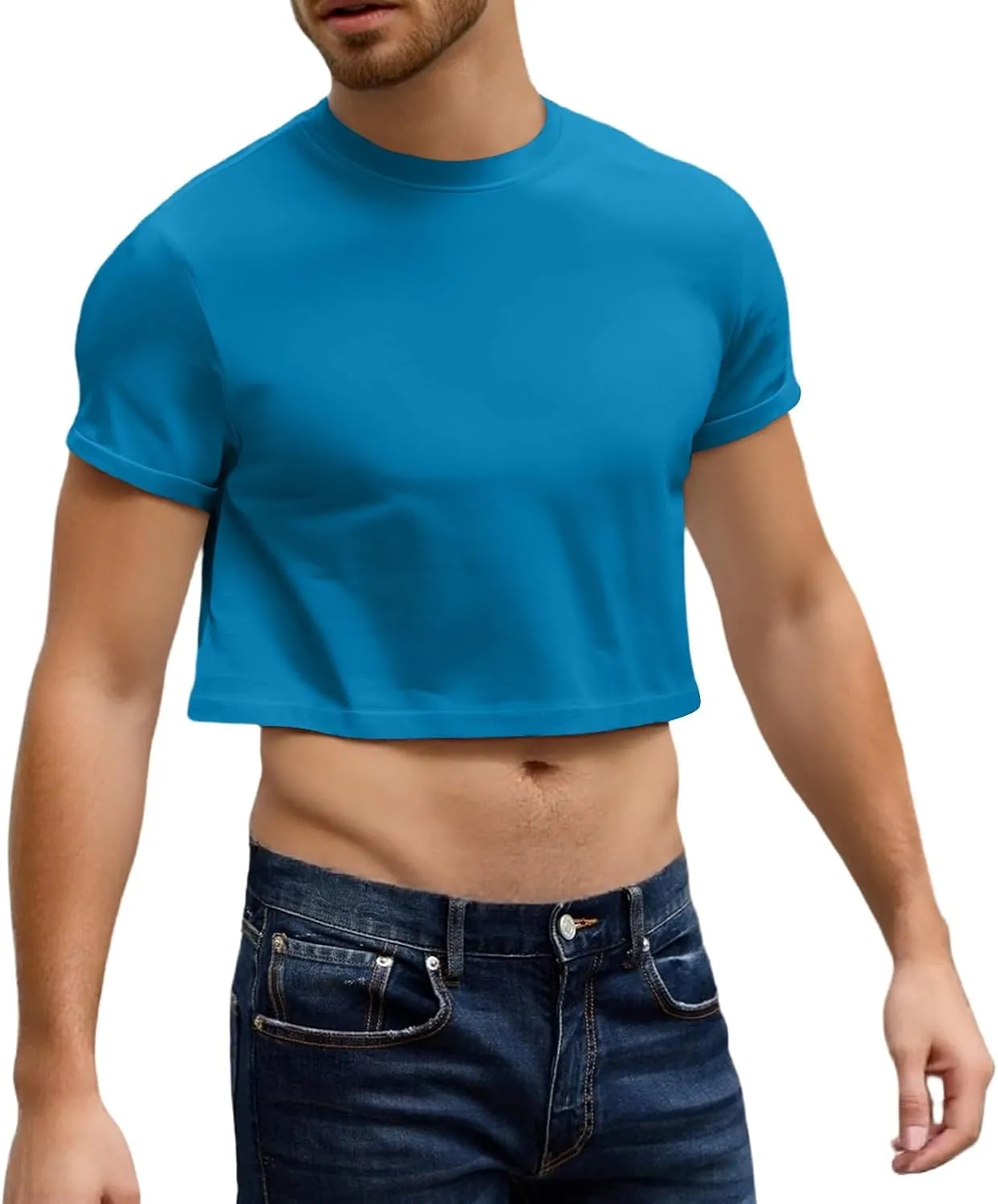 Crop Tops for Men Basic Short Sleeve Round Neck Casual Pullovers Summer Sexy Gay Tee Tops Hot Shirts