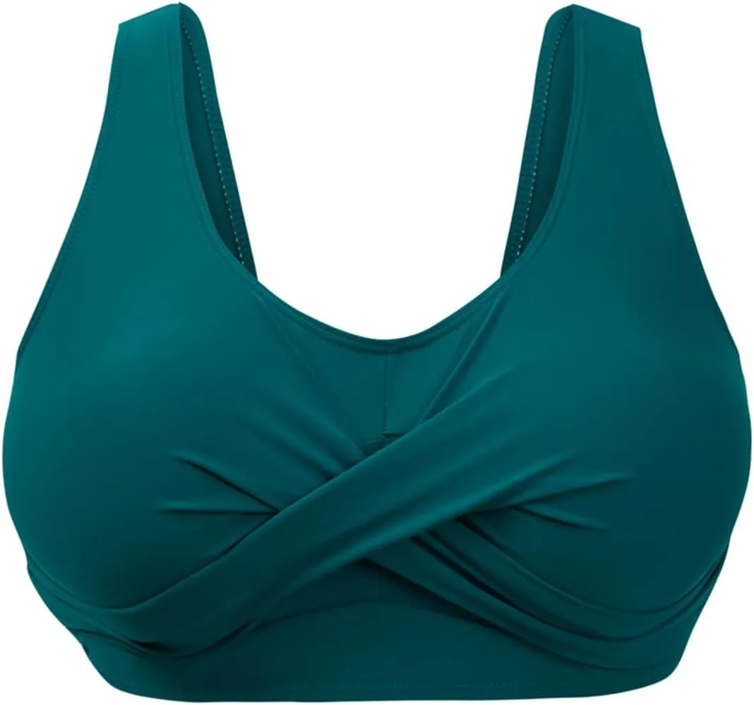 Fanuerg Women's Twist Front Bikini Top V Neck Push Up Padded Swimsuit Top Bathing Suits