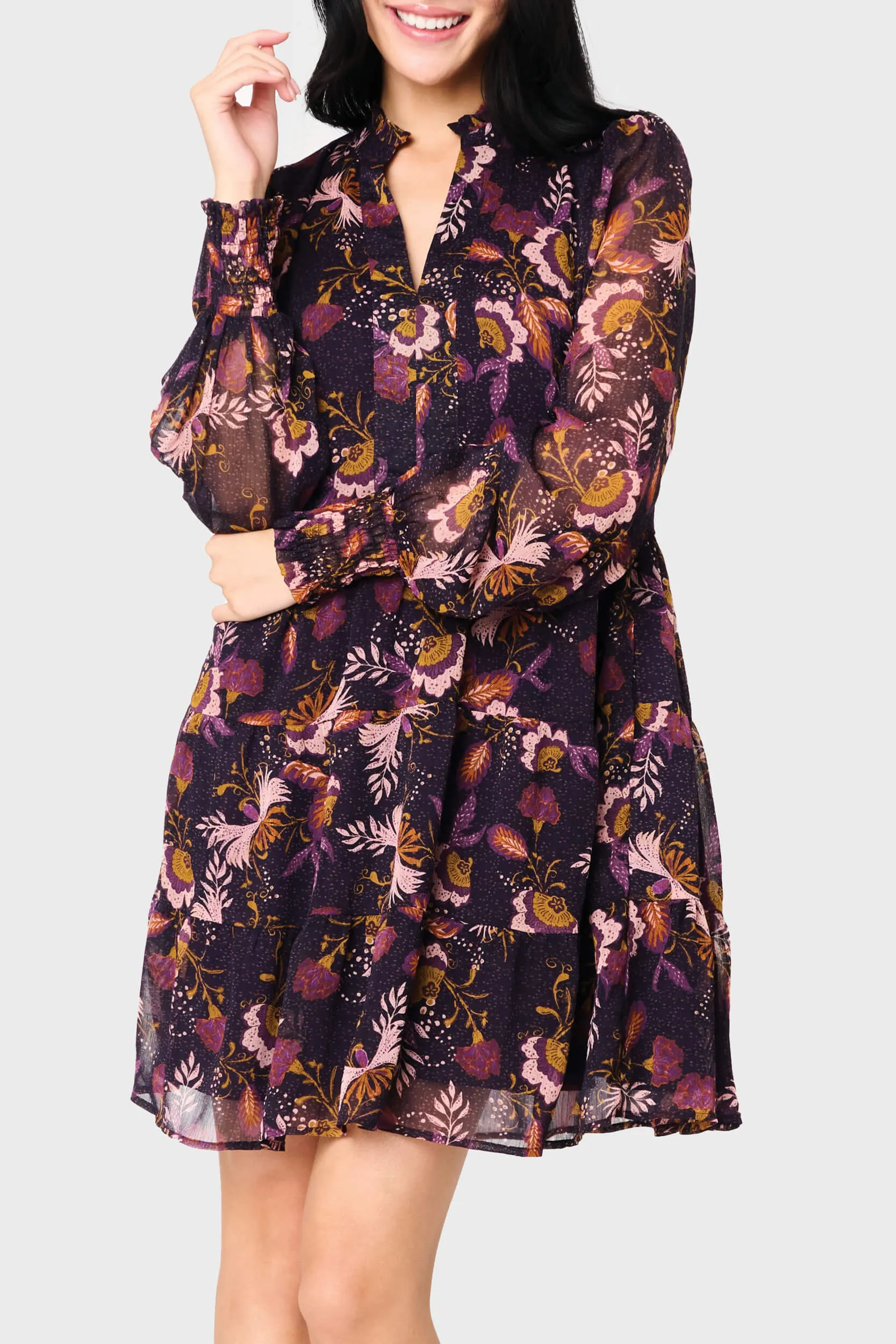 Gibsonlook Long Sleeve Chiffon Decked Out Day Dress