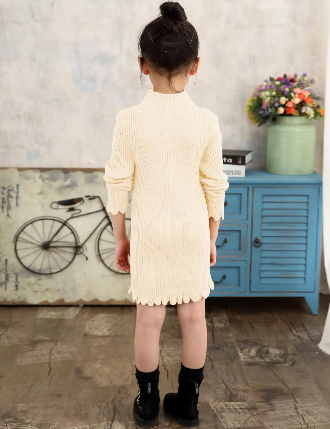 Girls Knit Sweater Dress Long Sleeve High Neck Winter Sweater Dress Size 3-12T