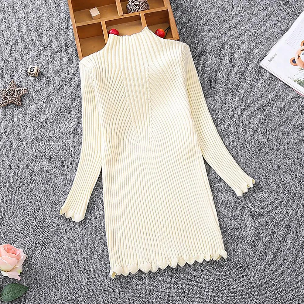 Girls Knit Sweater Dress Long Sleeve High Neck Winter Sweater Dress Size 3-12T