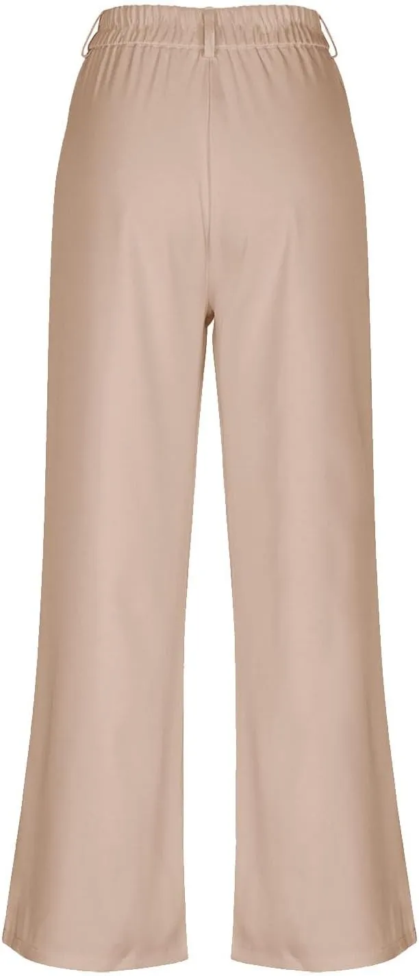 Girls School Uniform Long Pants Preppy Buttons High Waist Baggy Wide Leg Trousers Teen Formal Casual Dress Pants