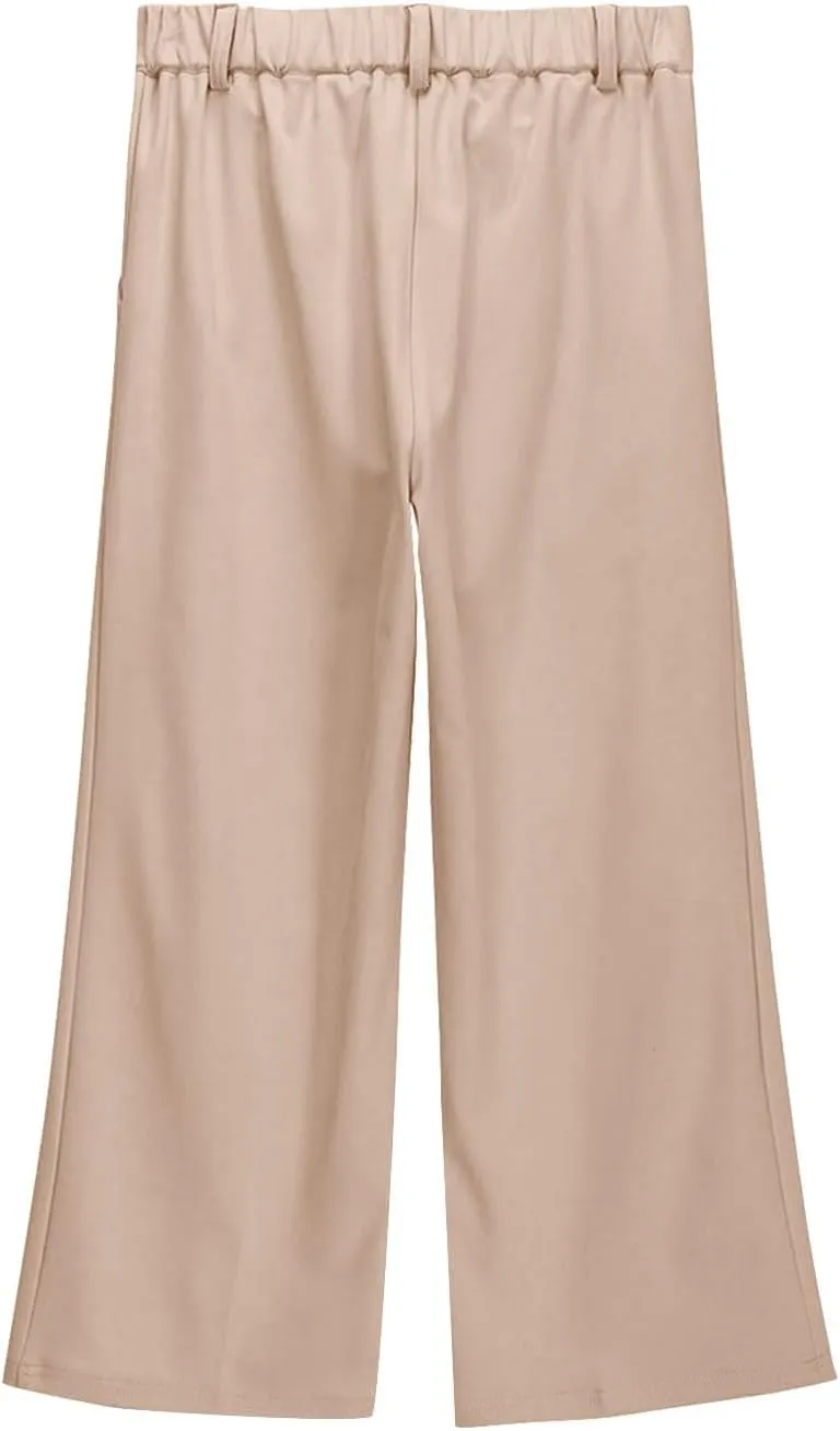 Girls School Uniform Long Pants Preppy Buttons High Waist Baggy Wide Leg Trousers Teen Formal Casual Dress Pants