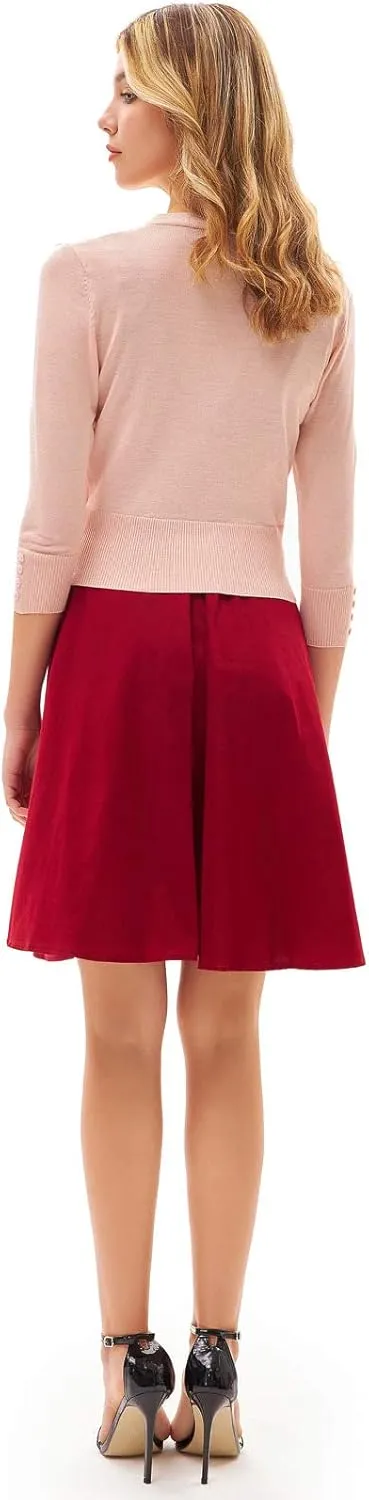 GRACE KARIN Women's Cropped Cardigan V-Neck Button Down Open Front Ribbed Knit Shrug Sweater