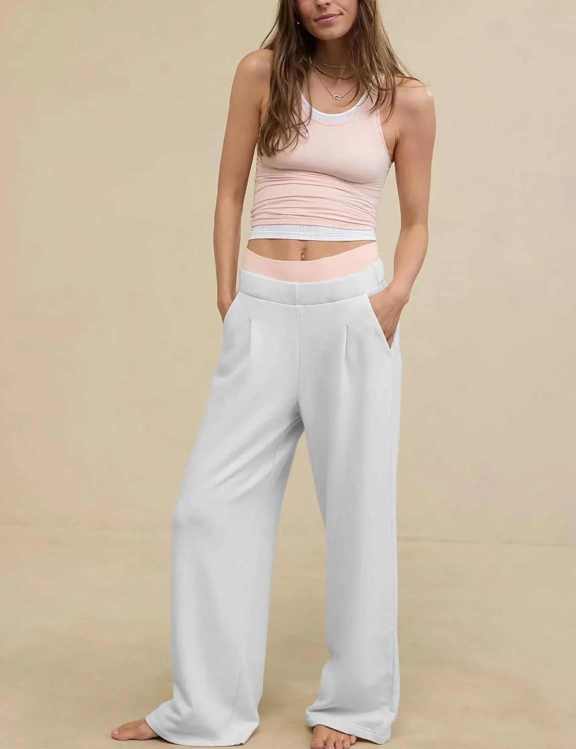HeSaYep Women's Wide Leg Sweatpants Baggy Straight Leg Sweat Pants Elastic High Waisted Loose Pants with Pockets