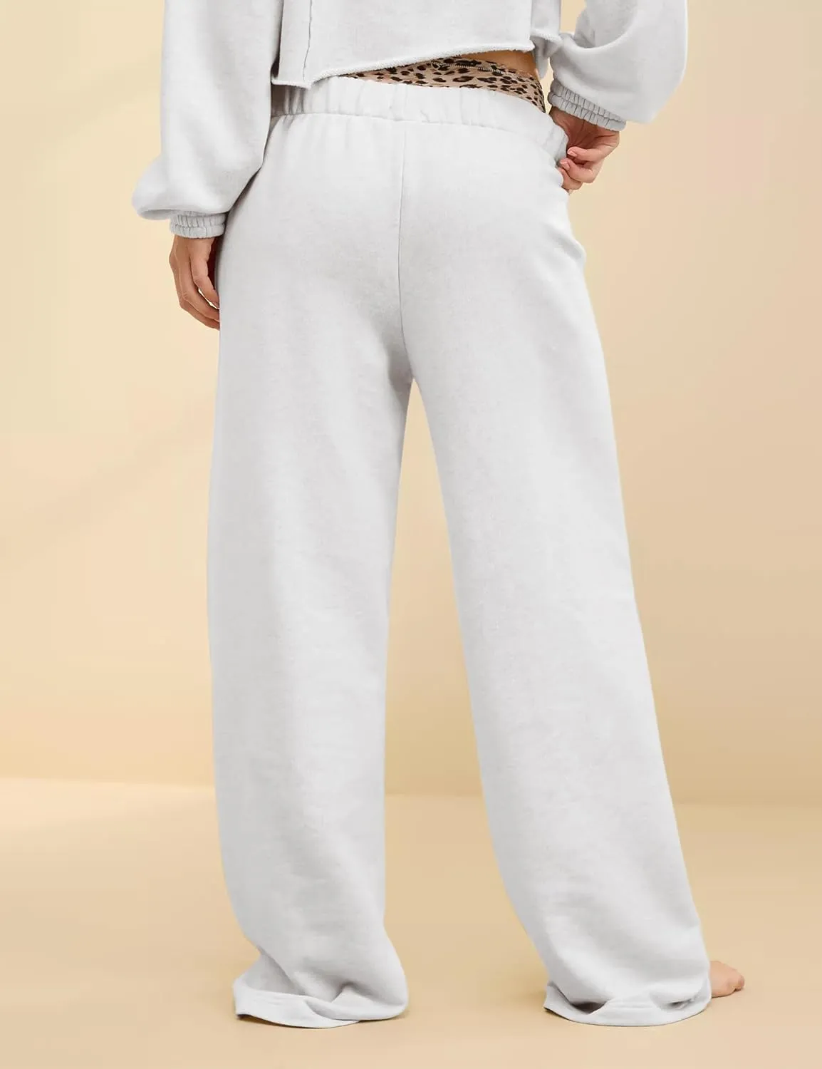HeSaYep Women's Wide Leg Sweatpants Baggy Straight Leg Sweat Pants Elastic High Waisted Loose Pants with Pockets