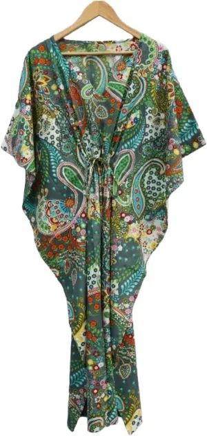 INDACORIFY 100% Cotton Kaftan Dress, Floral Printed Women Dressmaking, Handmade Indian Long Kaftan Suit, Beautiful Beach