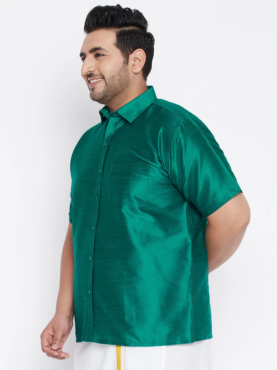 Jashvi Men's Plus Size Green Silk Blend Ethnic Shirt