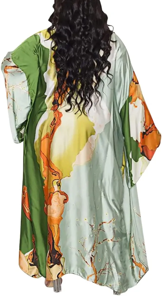 Kimono Cardigan for Women Long Boho Satin Kimono Robes Plus Size Open Front Beach Swimsuit Cover Ups Lightweight Duster