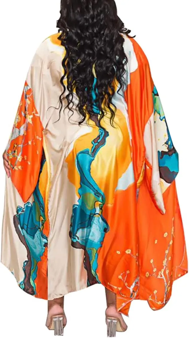 Kimono Cardigan for Women Long Boho Satin Kimono Robes Plus Size Open Front Beach Swimsuit Cover Ups Lightweight Duster