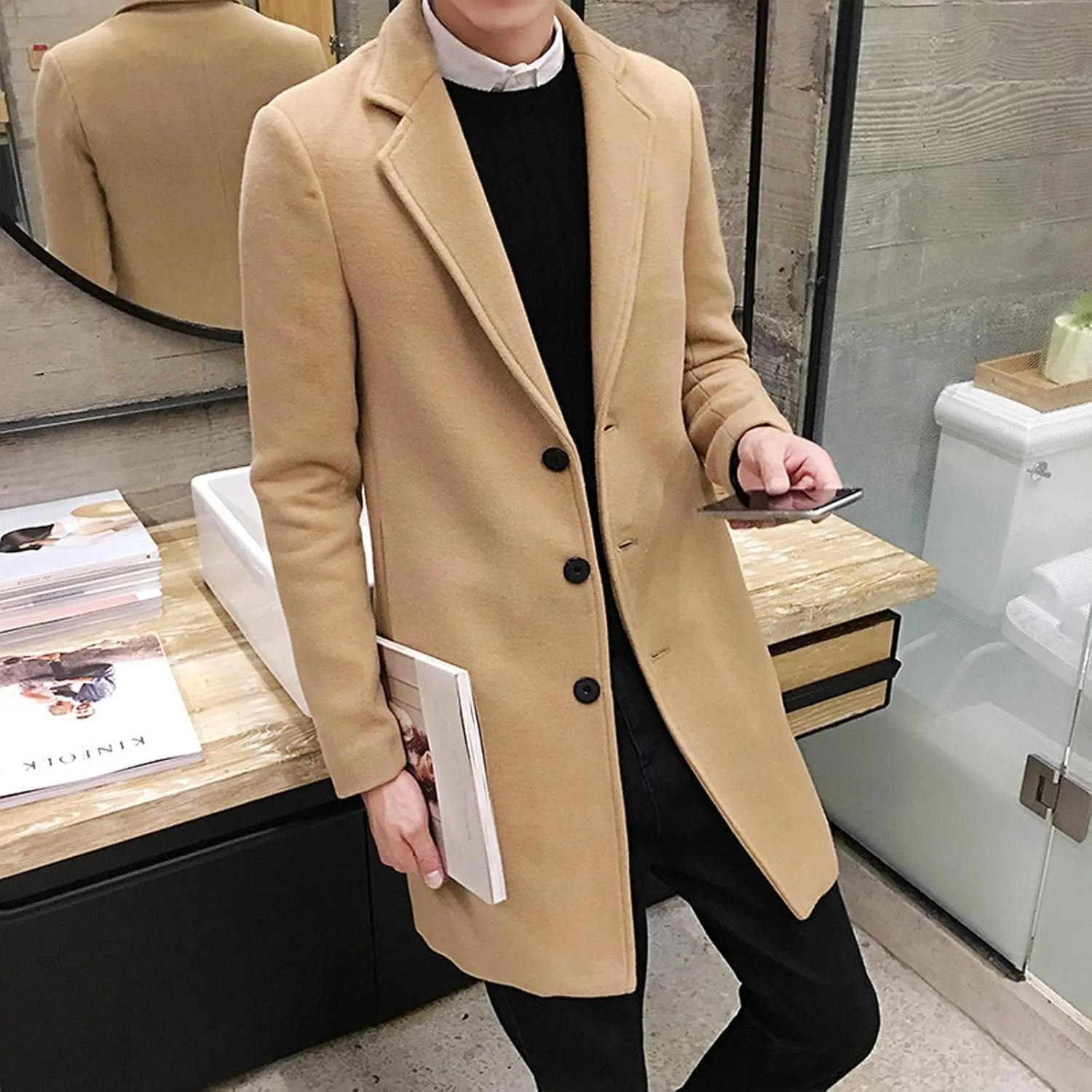 LCMTWX Men's Winter Thickened Warm Coats Stand Collar Knitted Splice Sweater Coat Casual Cardigan Stylish Mens Winter