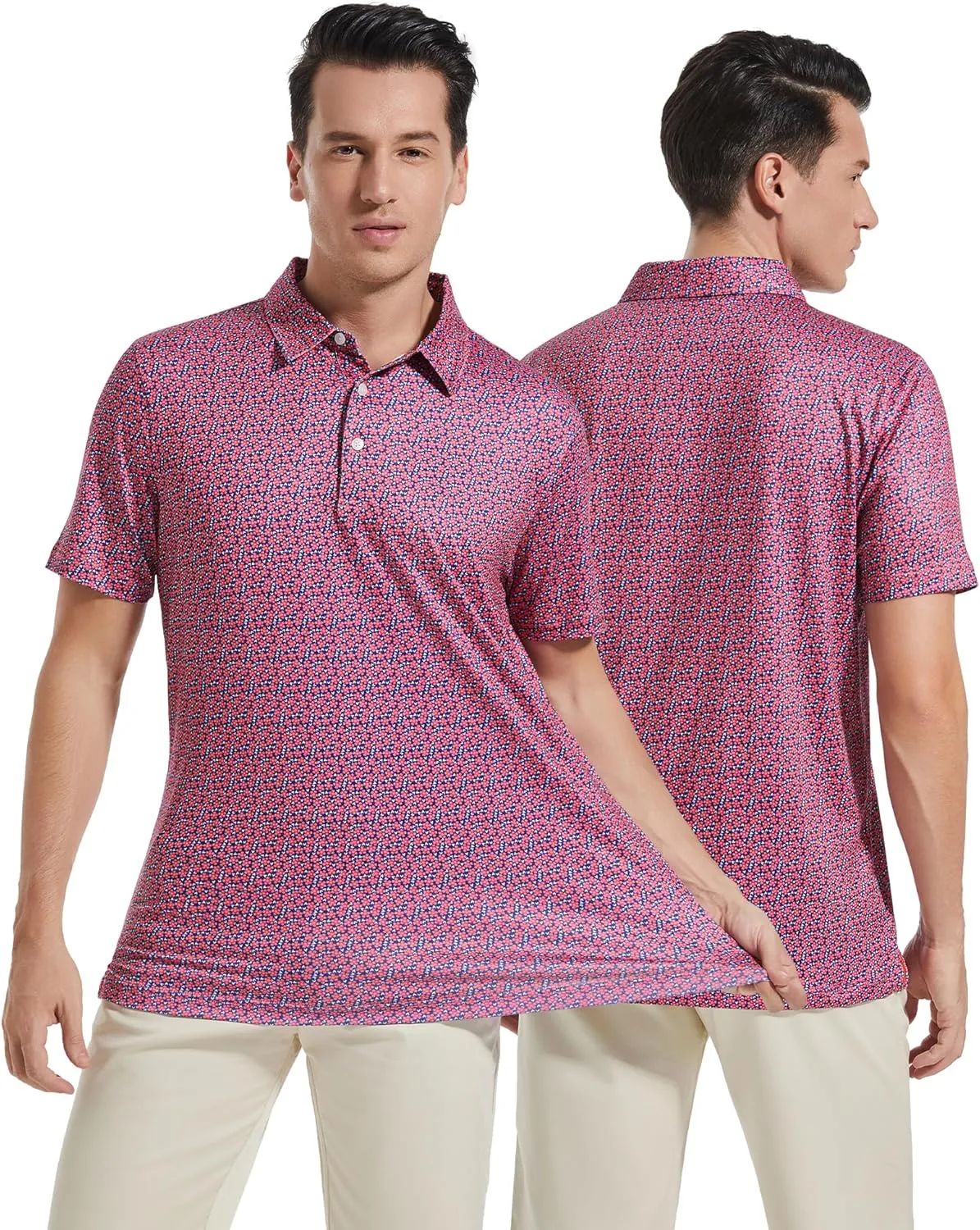 Mens Golf Shirt Short Sleeve Dry Fit Print Moisture Wicking Performance Patterns Collared Polo Shirt