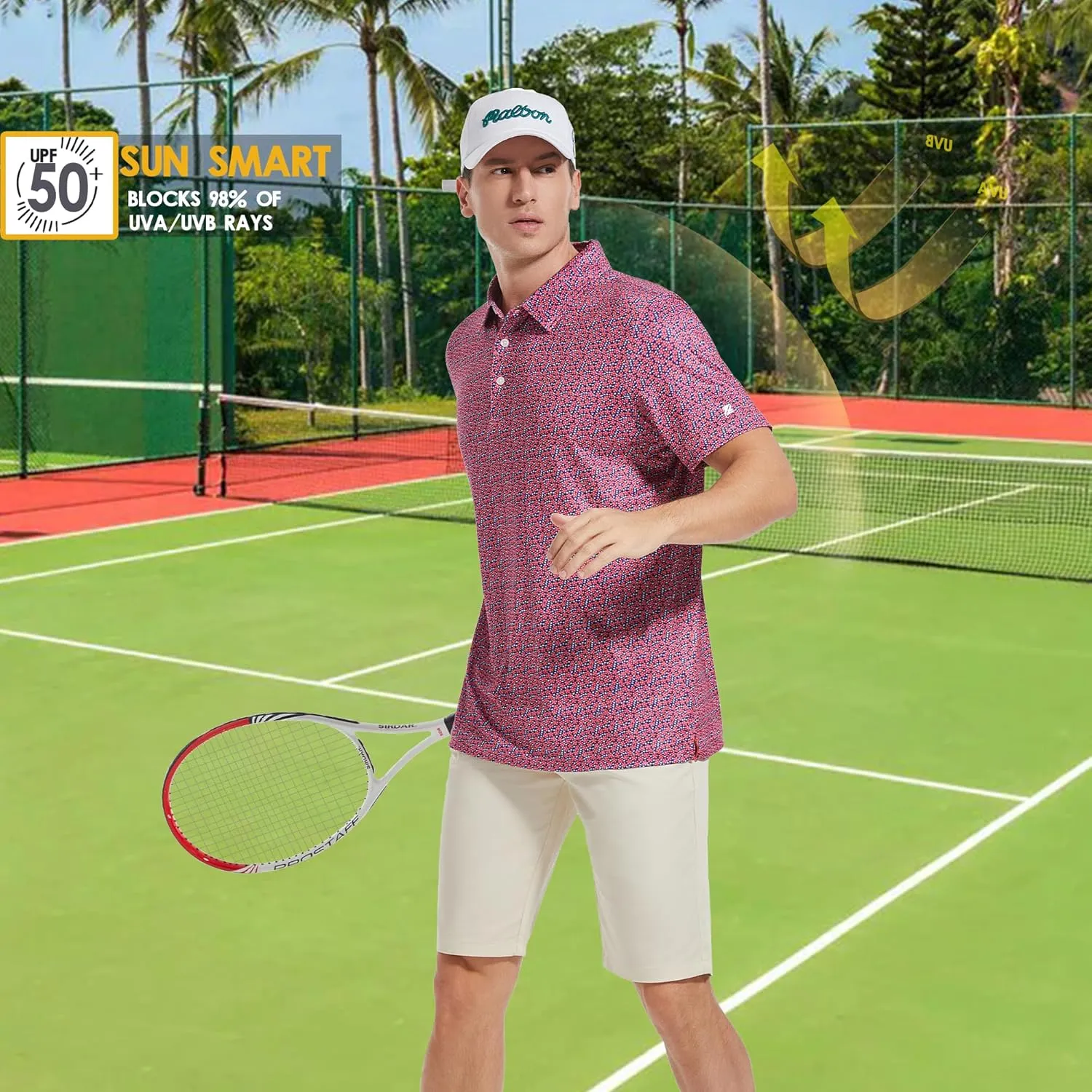 Mens Golf Shirt Short Sleeve Dry Fit Print Moisture Wicking Performance Patterns Collared Polo Shirt
