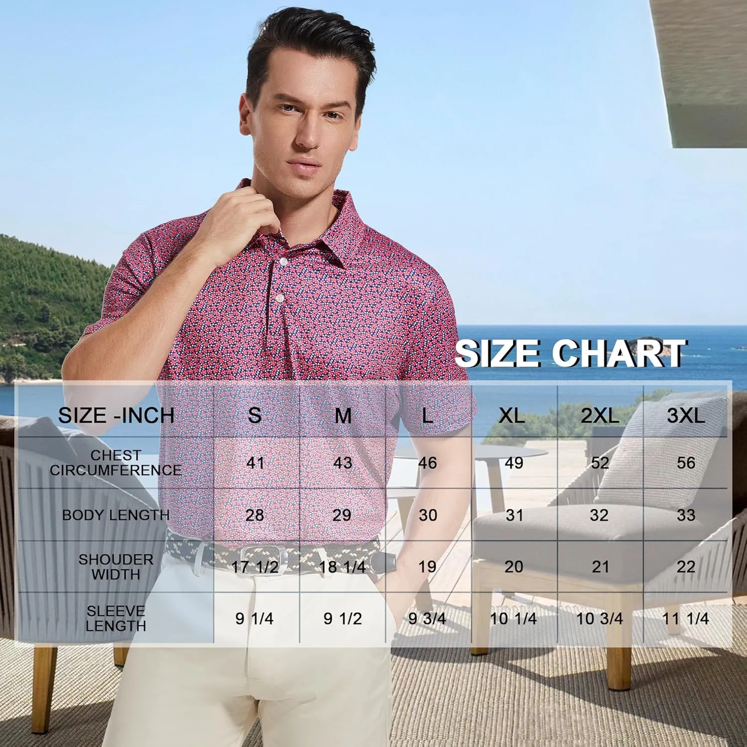 Mens Golf Shirt Short Sleeve Dry Fit Print Moisture Wicking Performance Patterns Collared Polo Shirt