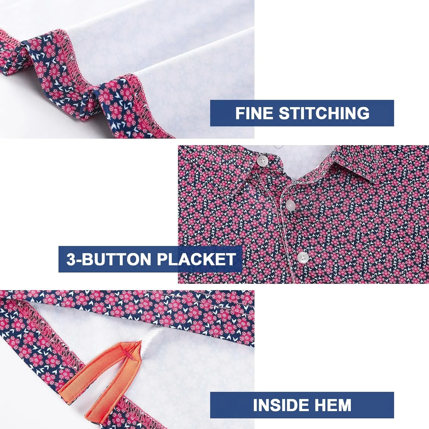 Mens Golf Shirt Short Sleeve Dry Fit Print Moisture Wicking Performance Patterns Collared Polo Shirt