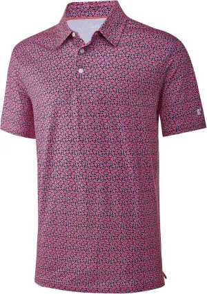 Mens Golf Shirt Short Sleeve Dry Fit Print Moisture Wicking Performance Patterns Collared Polo Shirt