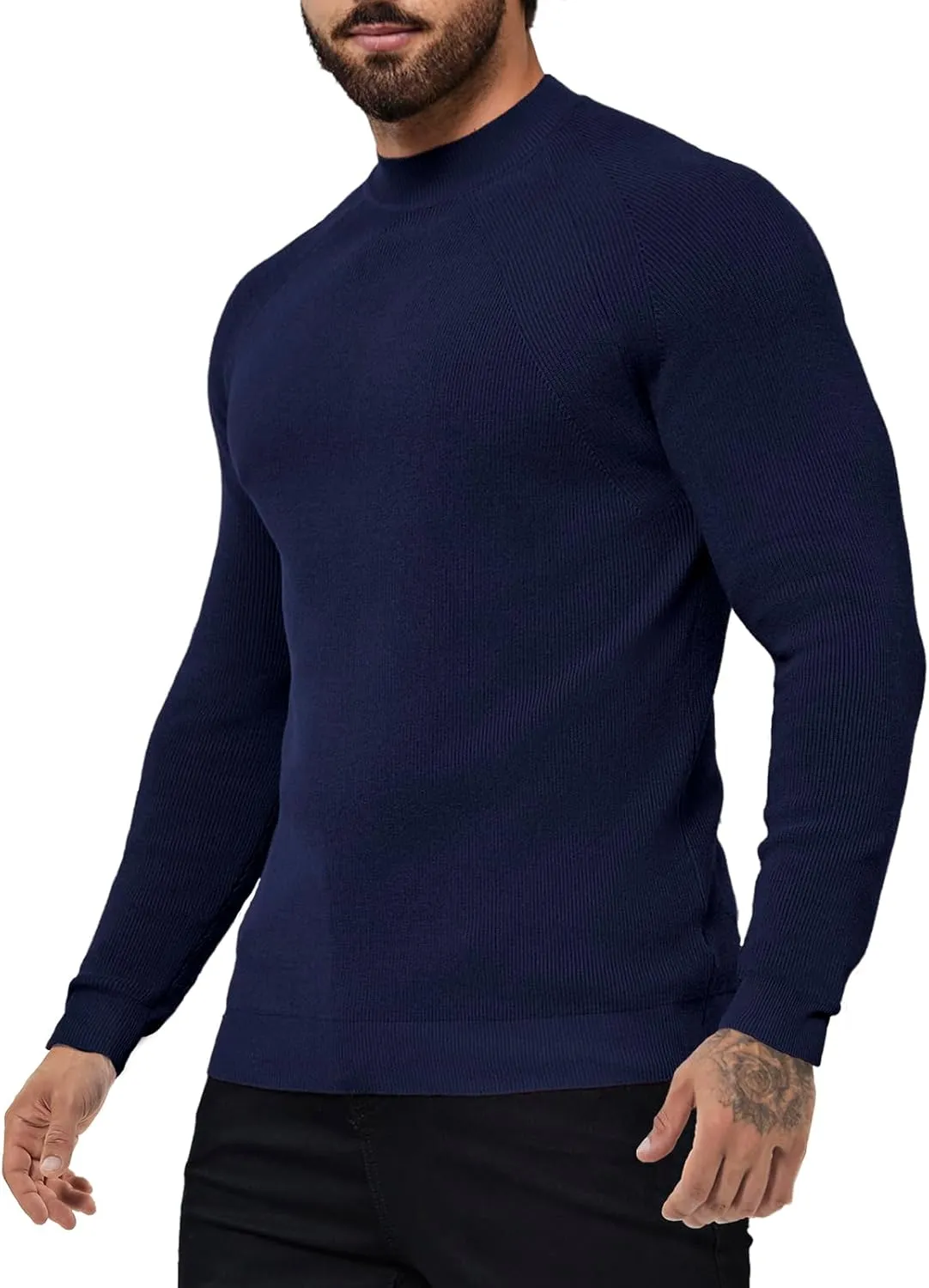 Mens Mock Neck Sweater Slim Fit Half Turtleneck Knit Sweaters Short Turtle Neck Lightweight Long Sleeve