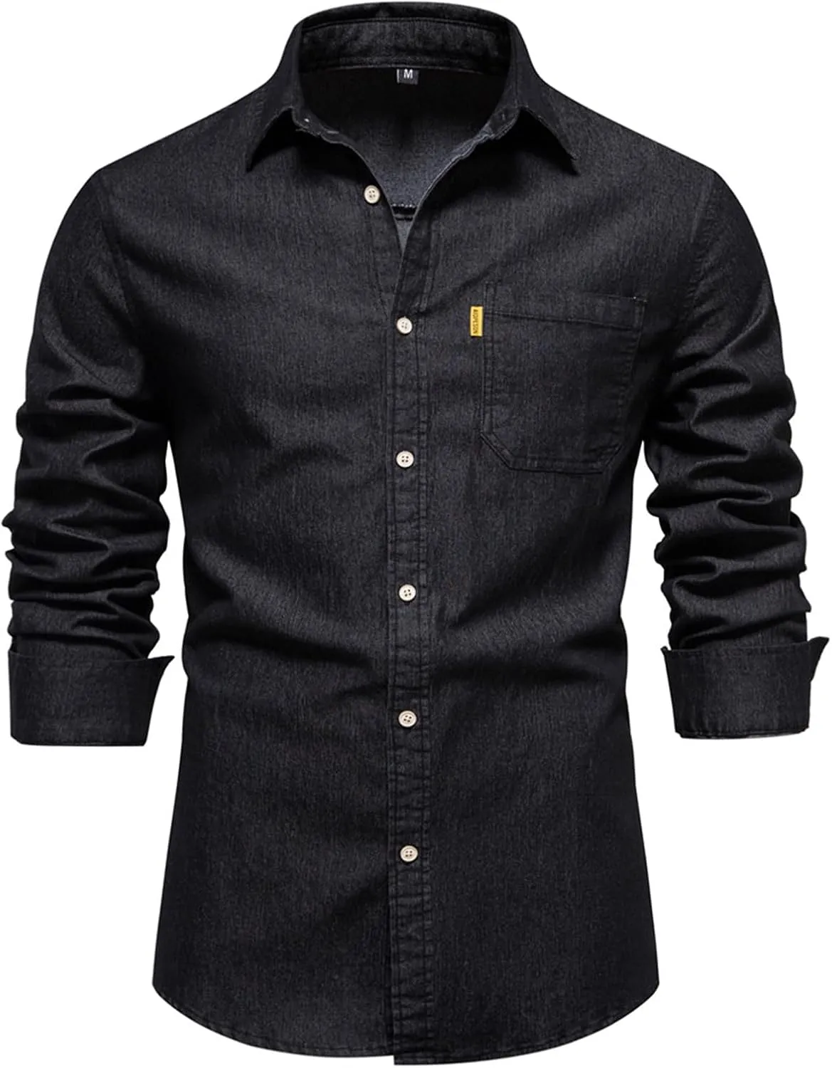 Mmoneyake Men's Stretch Denim Shirt Jackets Long Sleeve Casual Slim Fit Jean Shirt Button Down Shacket Overshirt with Pocket