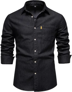 Mmoneyake Men's Stretch Denim Shirt Jackets Long Sleeve Casual Slim Fit Jean Shirt Button Down Shacket Overshirt with Pocket