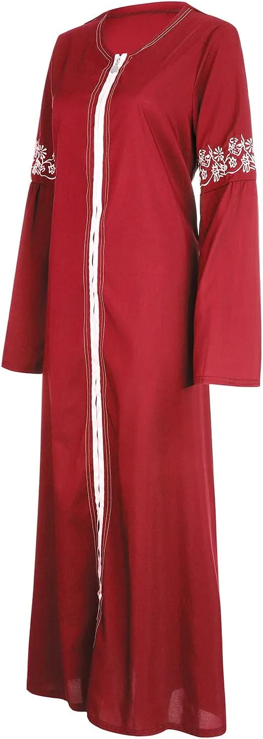 Muslim Abaya Dresses for Women V Neck Kaftan Islamic Prayer Robe Embroidered Floor Dress Eid Thobe Evening Dresses