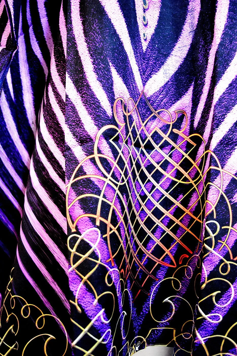 NATURE MORTE Purple Stripes Devarshy Round Neck Long Embellished Kaftan - 1036C
