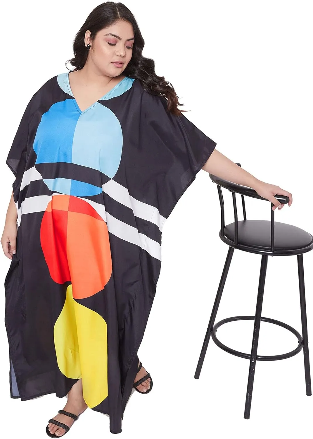 Oussum Women Polyester Casual Kaftan Long Plus Size Summer Beach Caftan Cover Ups Maxi Dresse for Ladies