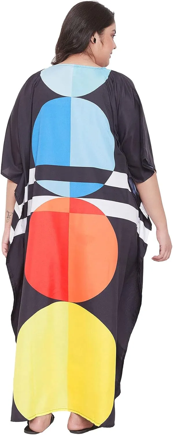 Oussum Women Polyester Casual Kaftan Long Plus Size Summer Beach Caftan Cover Ups Maxi Dresse for Ladies