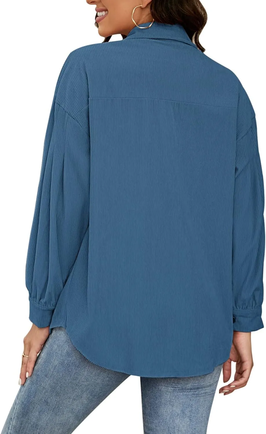 Plus Size Corduroy Jacket for Women Casual Long Sleeve Button Down Shacket Jacket