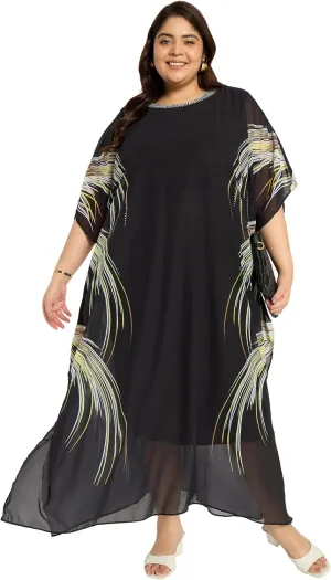 Plus Size Round Neck Kaftan Dress for Women Georgette Kimono Sleeve Maxi Dresses Party Gown