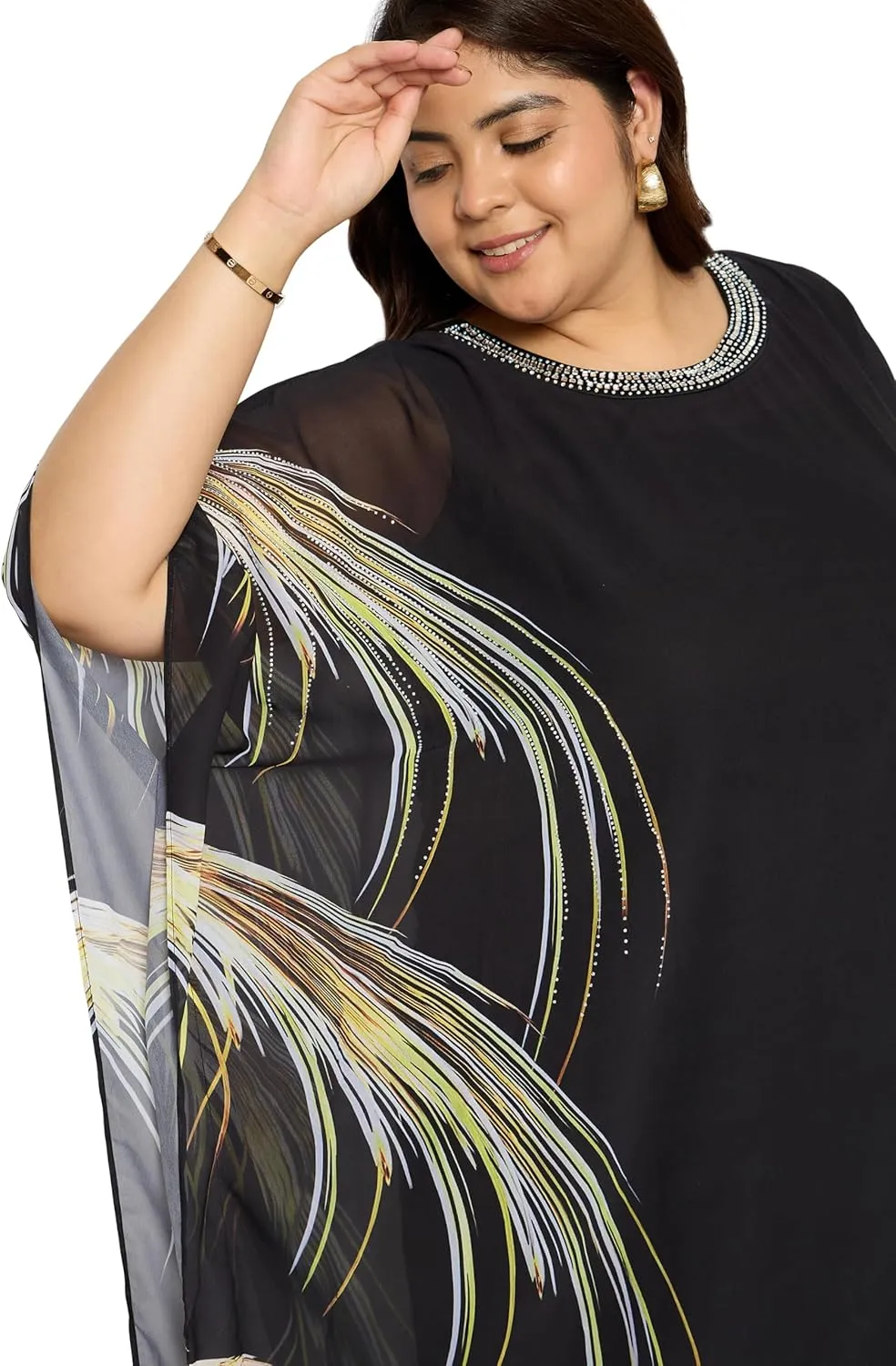 Plus Size Round Neck Kaftan Dress for Women Georgette Kimono Sleeve Maxi Dresses Party Gown