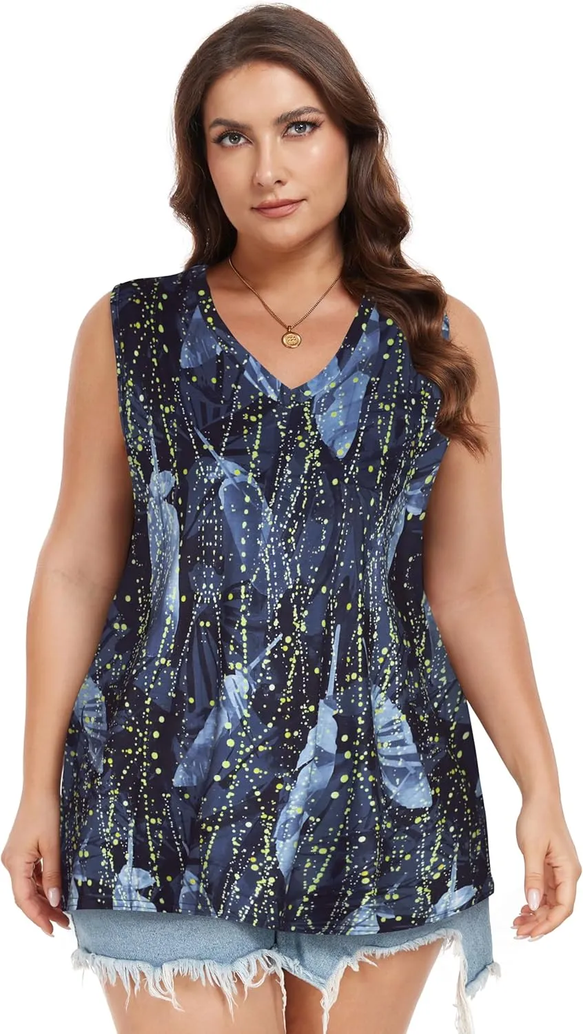 Plus Size Tanks Women Summer Top V Neck Sleeveless Top Loose Fit Tee Workout Shirts